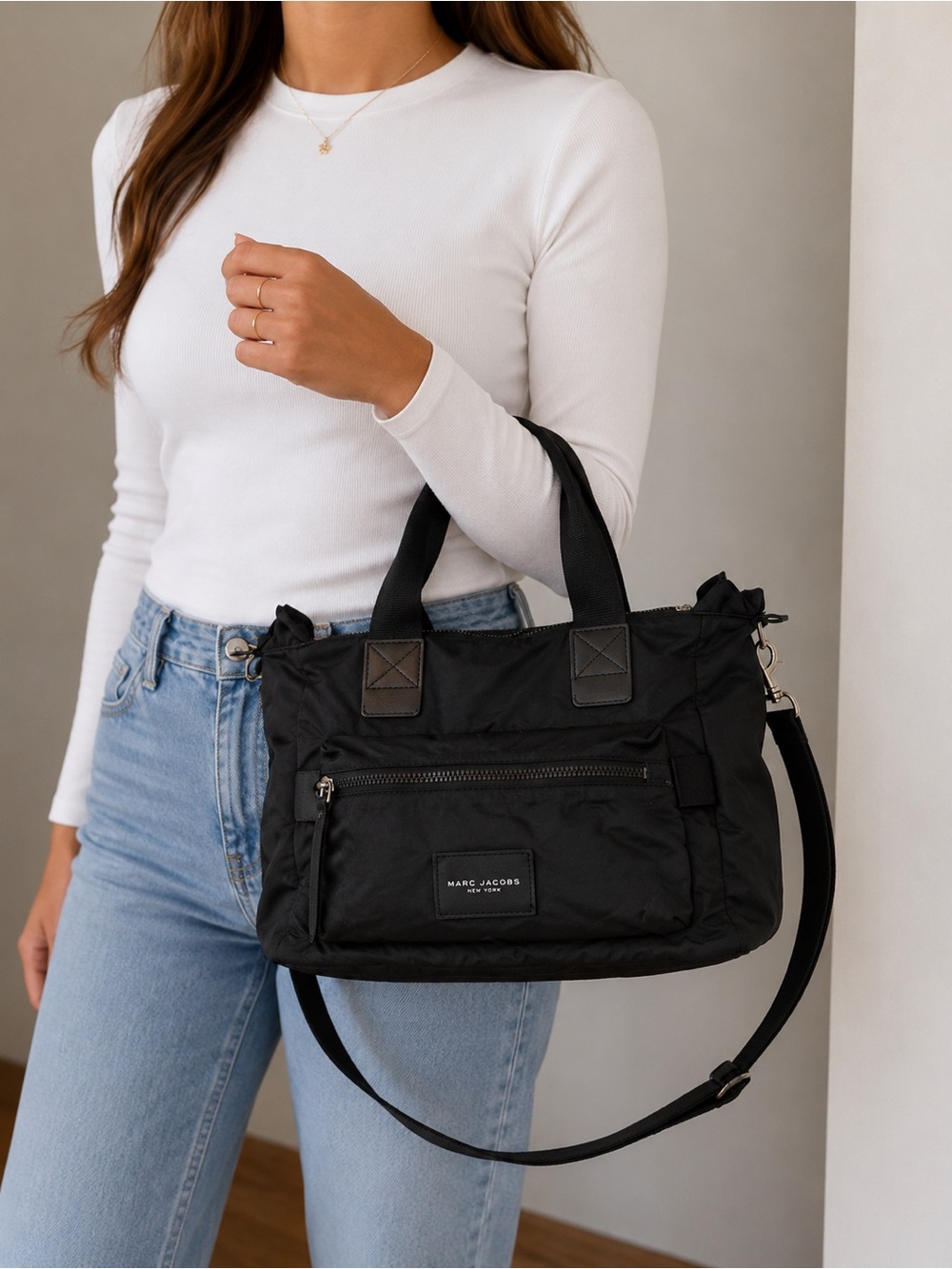 Marc Jacobs Labeled Black Nylon Laptop Tote with Shoulder Strap